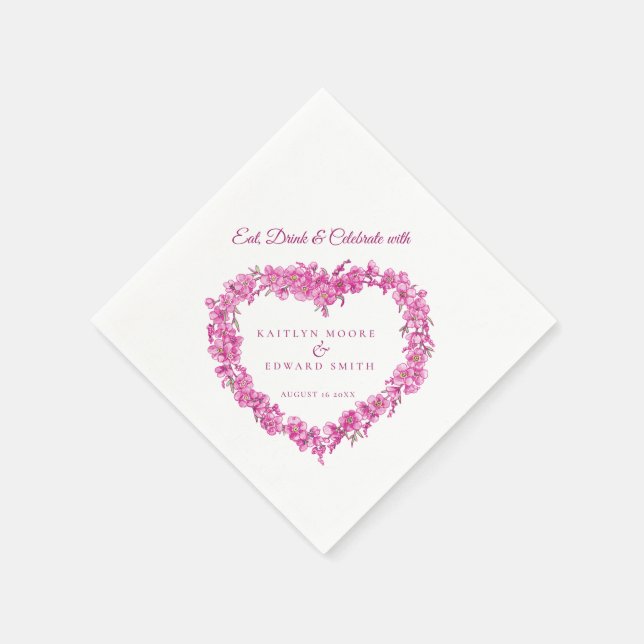 Forget-me-not art wedding pink white custom napkin (Corner)