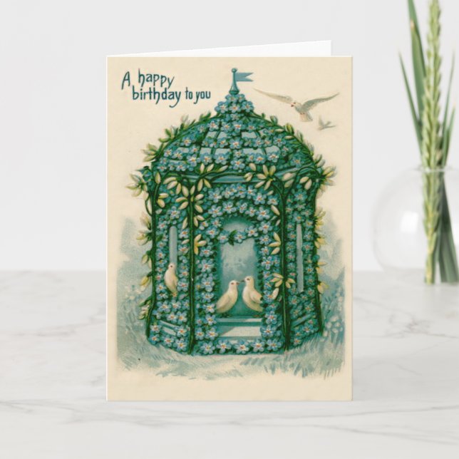 Forget-Me-Not Birdhouse Dove Card (Front)