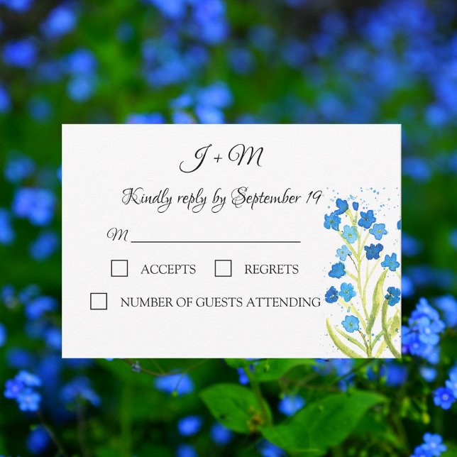 Forget me not Blue Floral flowers Wedding RSVP (Creator Uploaded)