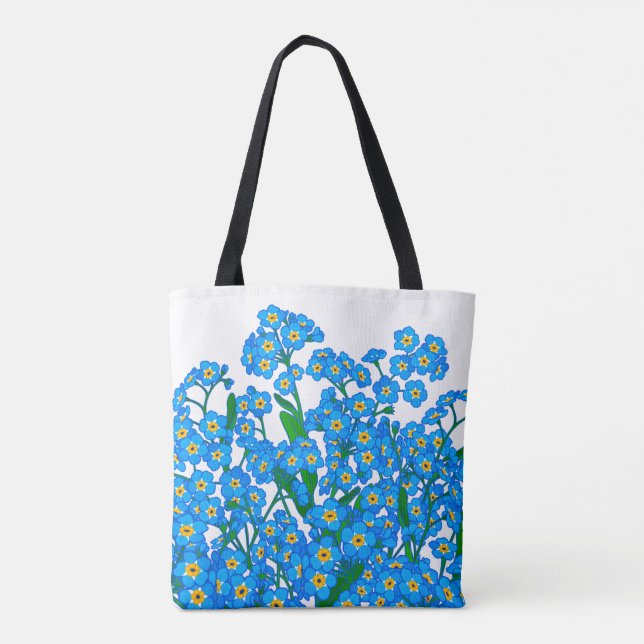 Forget Me Not, Blue Flower Drawing, Nature Lovers Tote Bag (Back)