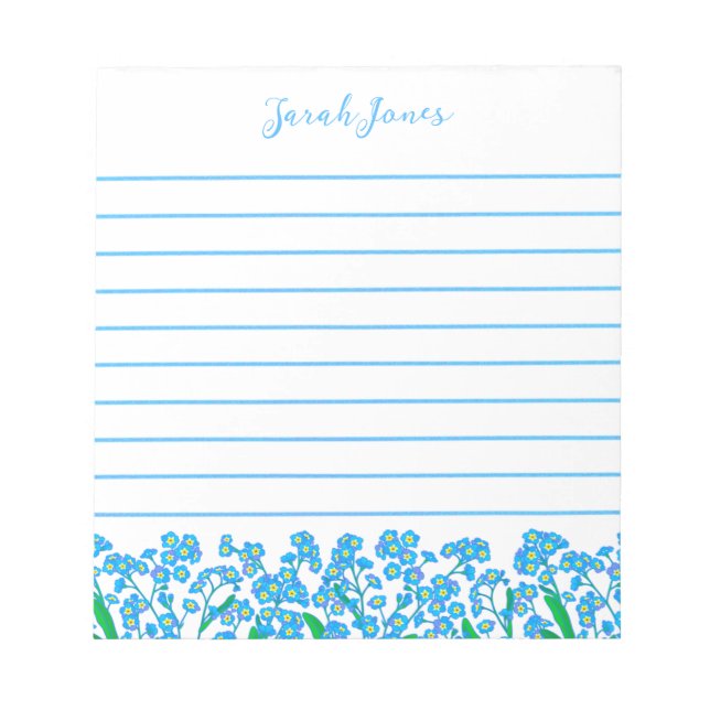 Forget-Me-Not Blue Flower Garden Lined Notepad (Front)