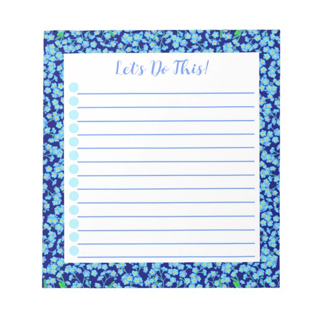 Forget-Me-Not Blue Flowers, Botanical To Do List Notepad (Front)