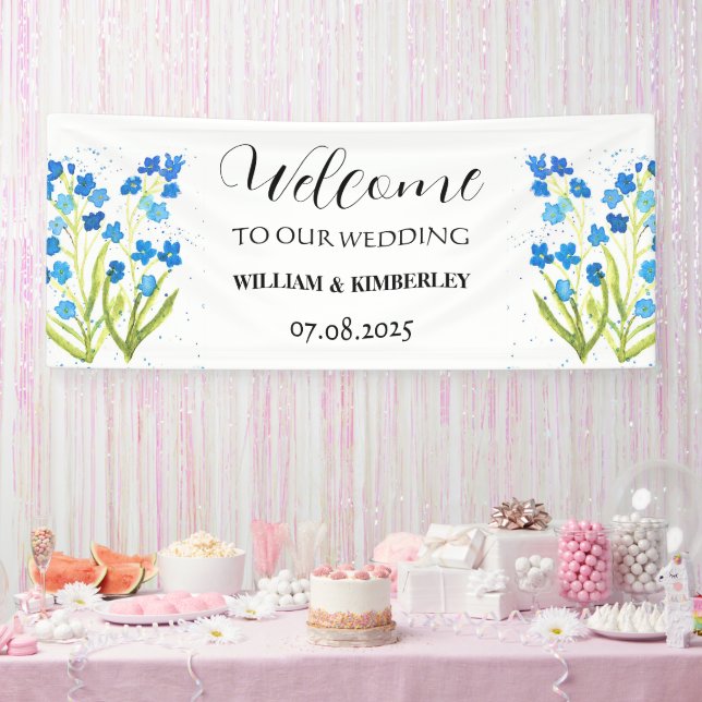 Forget me not Blue Flowers Rustic Elegant Wedding Banner (Party)