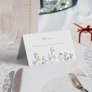 Forget Me Not Blue & Pink Folded Place Card