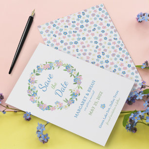 Forget Me Not Blue & Pink Watercolor Wedding Save The Date