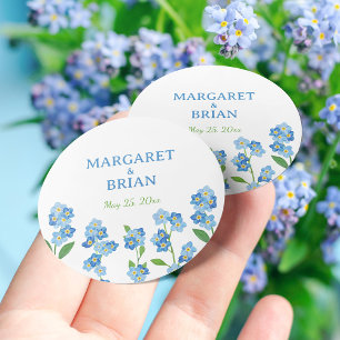 Forget Me Not Blue Watercolor Wedding Bride Groom  Classic Round Sticker