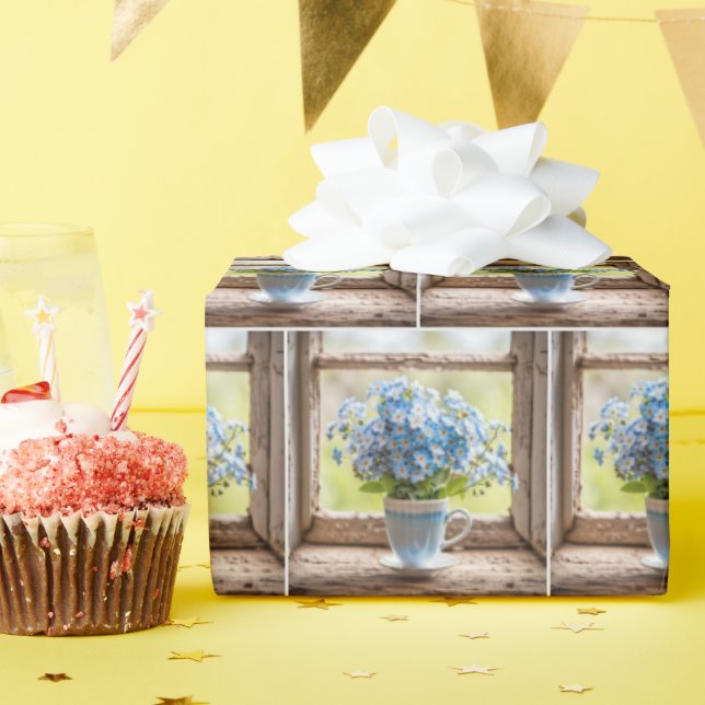 Forget-Me-Not Bunch In Coffee Cup Wrapping Paper (Birthday Party)