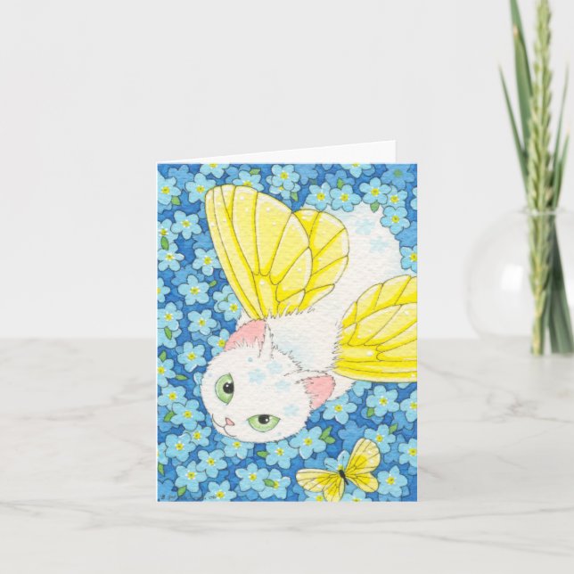 Forget-me-not Cat Fairy Notecard Moussart (Front)