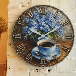 Forget-Me-Not Coffee Cozy Floral Coffee Cup Large Clock