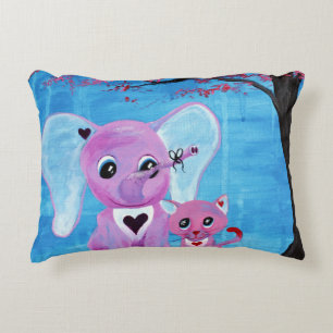 Forget Me Not, Cute Elephant Cat Art Throw Accent Pillow