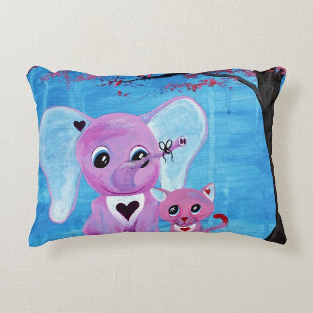 Forget Me Not, Cute Elephant Cat Art Throw Accent Pillow (Front)
