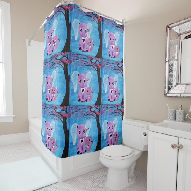 Forget Me Not Cute Elephant Cat Cherry Blossom Art (In Situ)