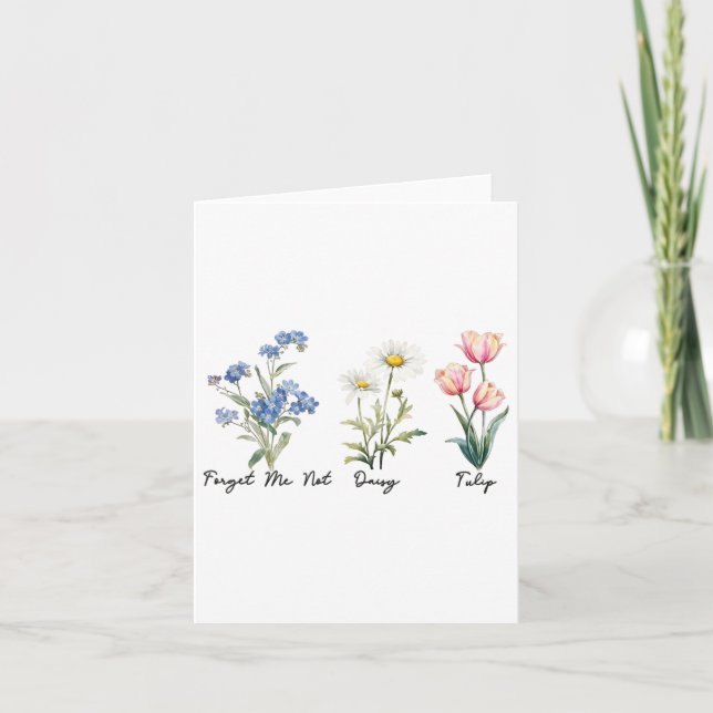 Forget Me Not Daisy Tulip Tee  Card (Front)
