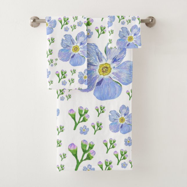 Forget me not design on bath towel set (Insitu)