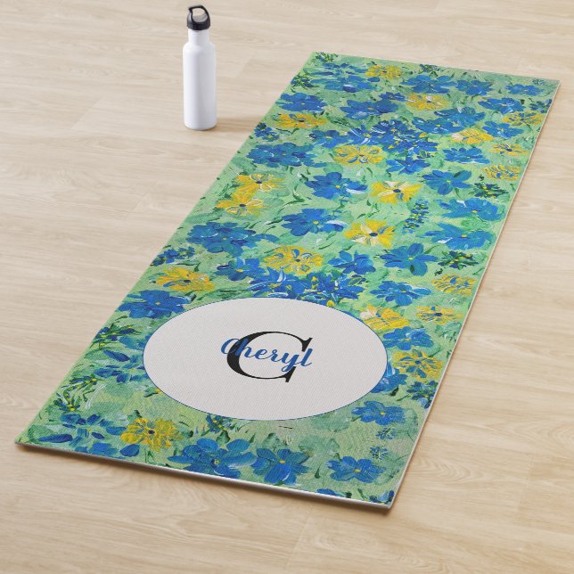 Forget-Me-Not Floral Monogram Yoga Mat (In Situ)
