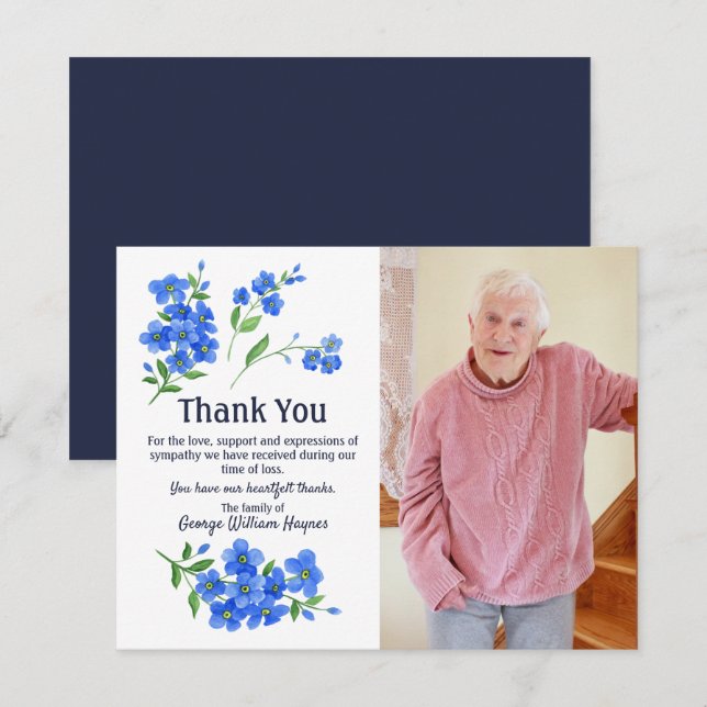 Forget Me Not Floral Thank You Funeral Sympathy (Front/Back)