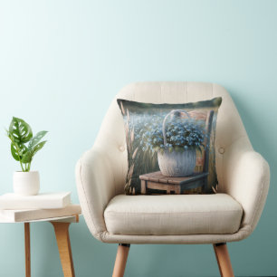 Forget-Me Not Flower Basket Throw Pillow