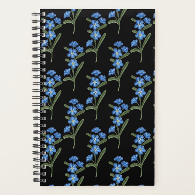 Forget Me Not Flower Planner - Black Pattern (Front)
