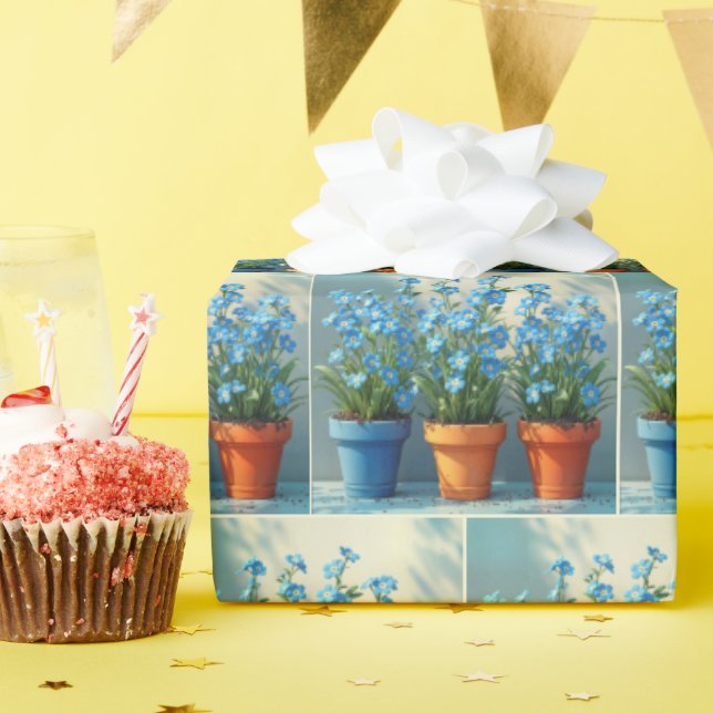 Forget-Me-Not Flower Pots Wrapping Paper (Birthday Party)