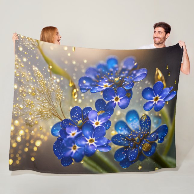 Forget-me-not flower with gold accents fleece blanket (In Situ)