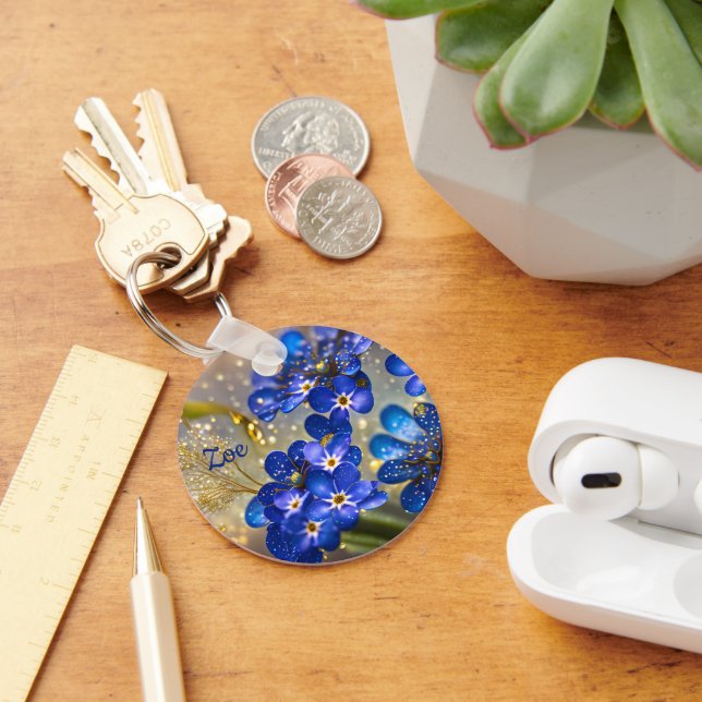 Forget-me-not flower with gold accents keychain (Desk)