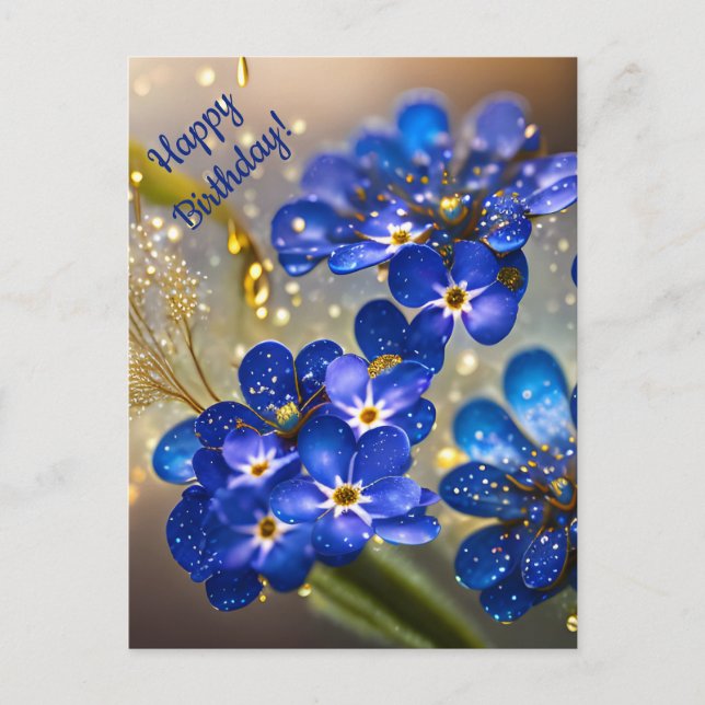Forget-me-not flower with gold accents  postcard (Front)