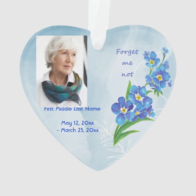 "Forget me Not" Flowers Dated Photo Custom Ornament (Back)
