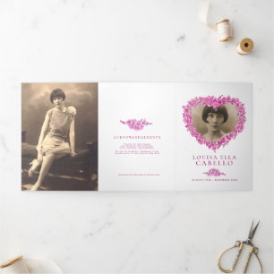 Forget-me-not flowers heart pink funeral Tri-Fold programme