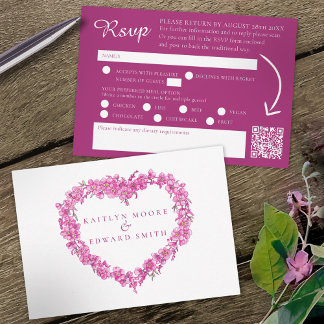 Forget me not flowers pink watercolor wedding QR RSVP Card