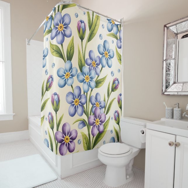 Forget-me-not flowers Shower Curtain on cream  (In Situ)