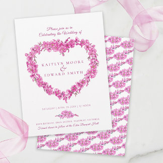 Forget-me-not heart art wedding pink white invitation