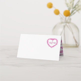 Forget-me-not heart art wedding pink white place card