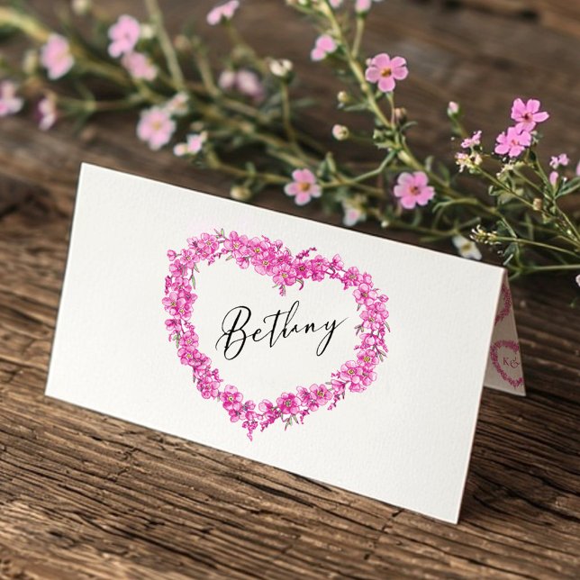 Forget-me-not heart art wedding pink white place card (Creator Uploaded)