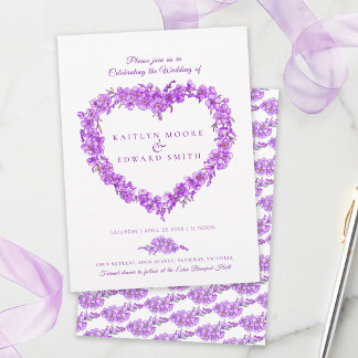 Forget-me-not heart art wedding purple white invitation
