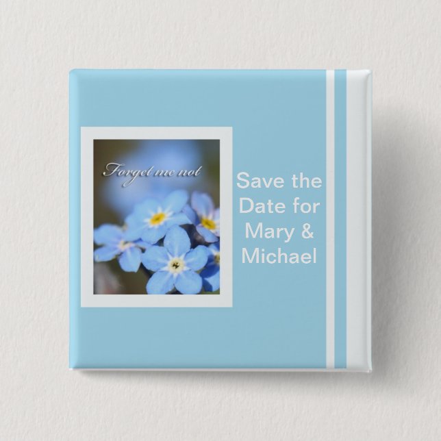 Forget-Me-Not photo on blue 2 Inch Square Button (Front)