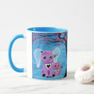 Forget Me Not Pink Elephant Cat Cherry Blossom Art Mug