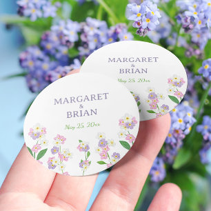 Forget Me Not Pink & Purple Wedding Bride Groom Classic Round Sticker