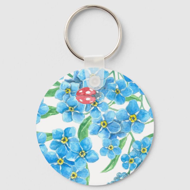 Forget me not seamless floral pattern keychain (Front)