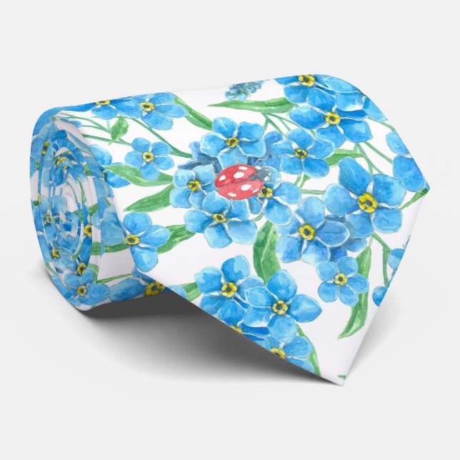 Forget me not seamless floral pattern tie (Rolled)