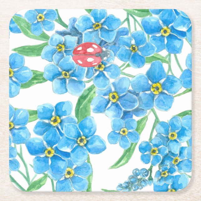 Forget me not seamless pattern square paper coaster (Front)