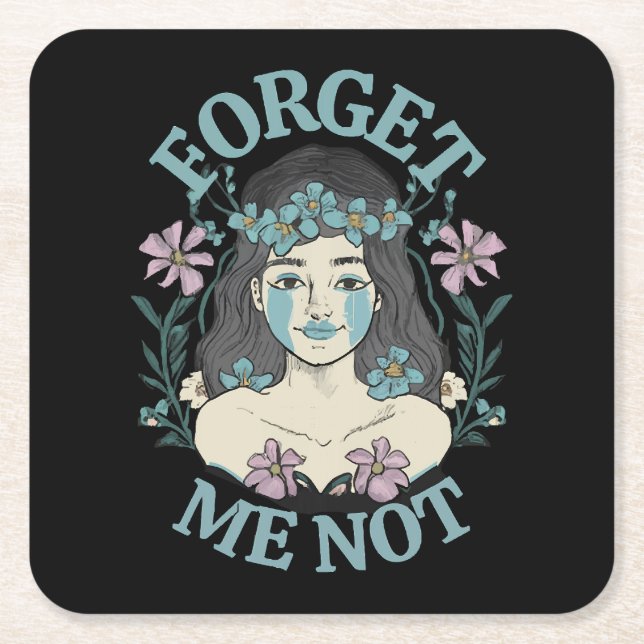 Forget Me Not Square Paper Coaster (Front)