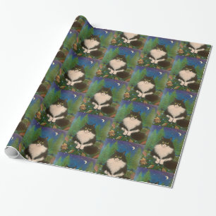 Forget Me Not Tuxedo cat Wrapping Paper