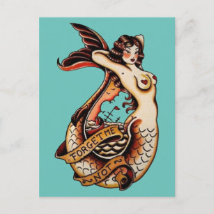 Forget me not - Vintage mermaid tattoo art Postcard