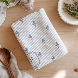 Forget Me Not Watercolor Blue Flower Mongrammed Kitchen Towel