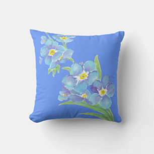 Forget me not, Watercolor Flower Garden Throw Pillow