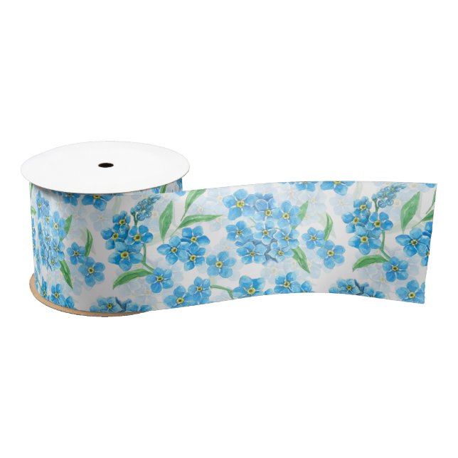 Forget me not watercolor flowers satin ribbon (Spool)