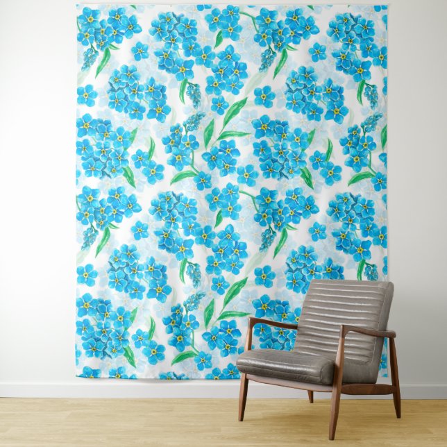 Forget me not watercolor flowers tapestry (In Situ)