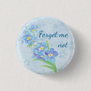 Forget me not  Watercolor Garden Flower Heart   1 Inch Round Button