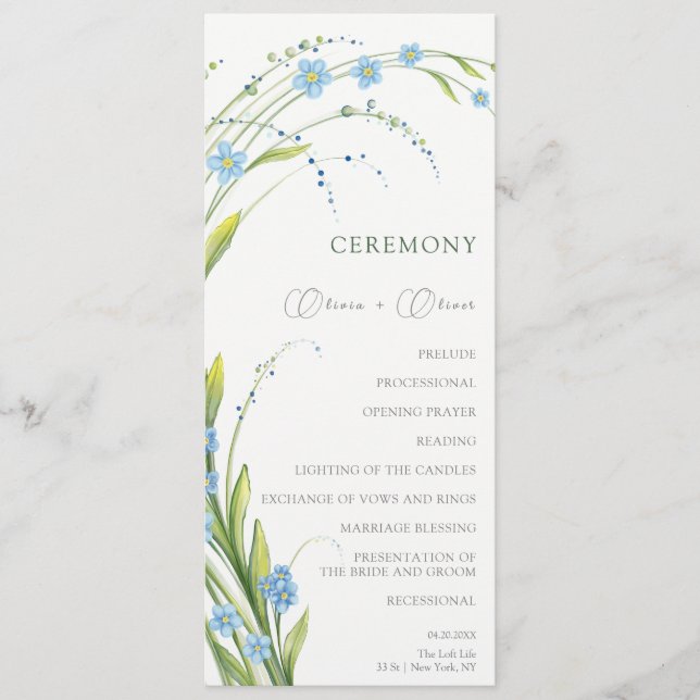 Forget-Me-Not Wedding Program (Front)