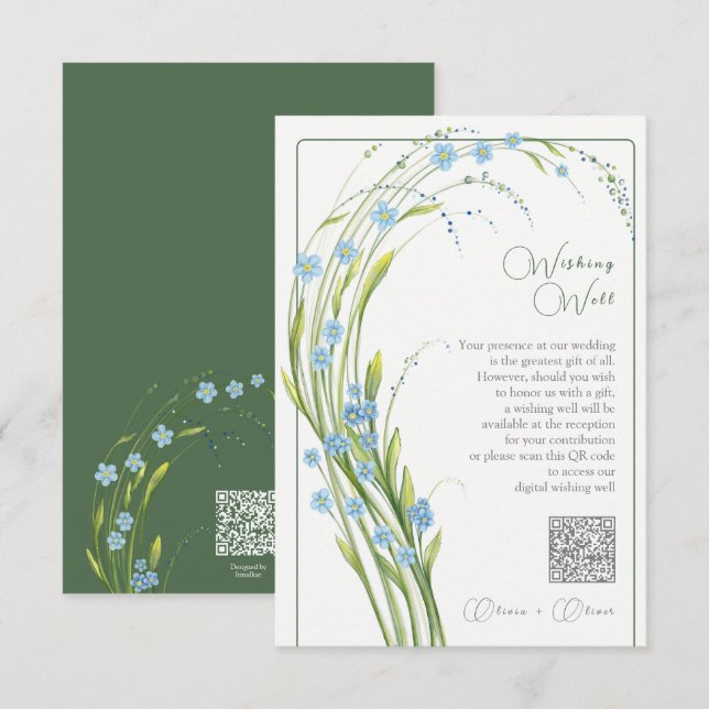 Forget-Me-Not Wedding Wishing Well QR Code Enclosure Card (Front/Back)
